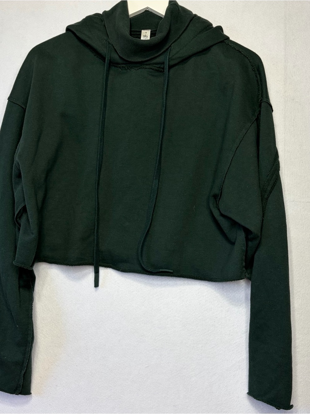 Alo Yoga Cropped Raw Hem Hoodie Dark Green S